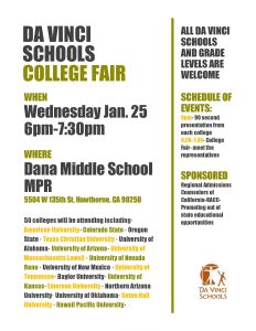 Da Vinci Schools College Fair Jan. 25 2017 flyer