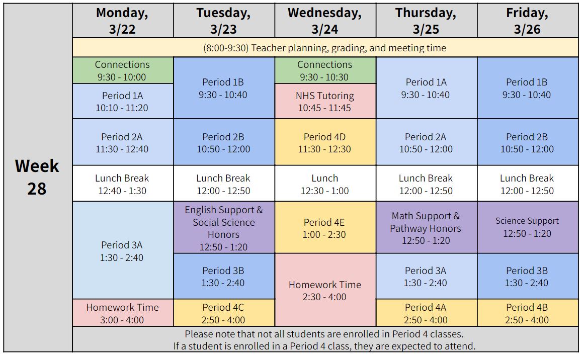 Week 28 Schedule