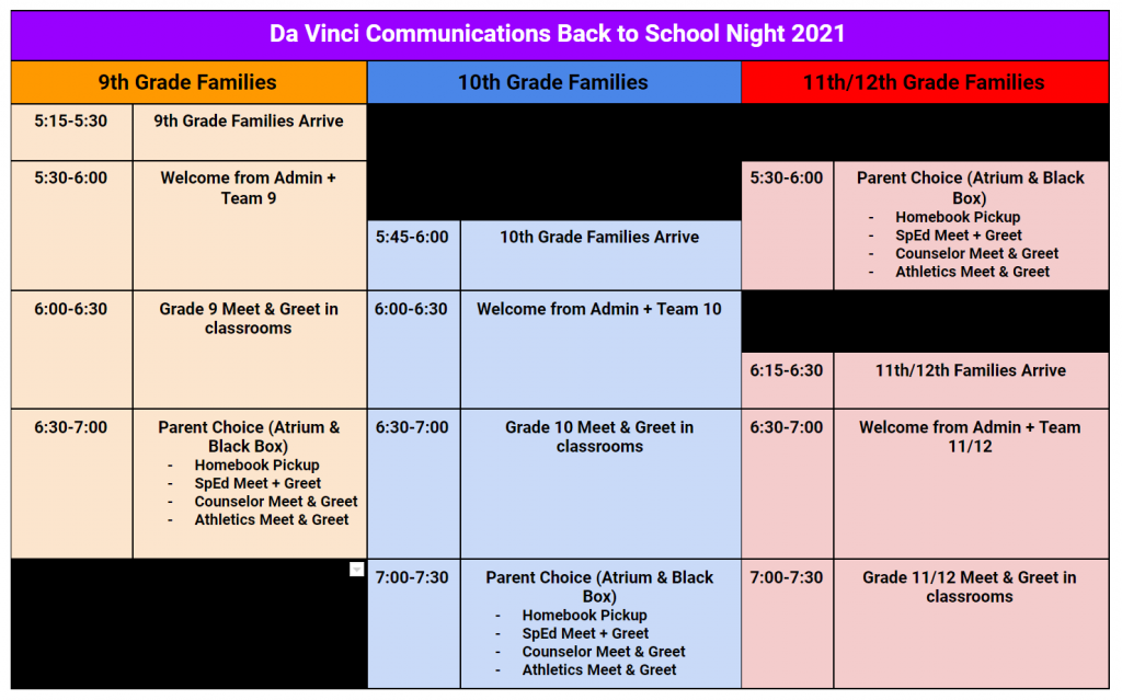 DVC Back to School Night 2021