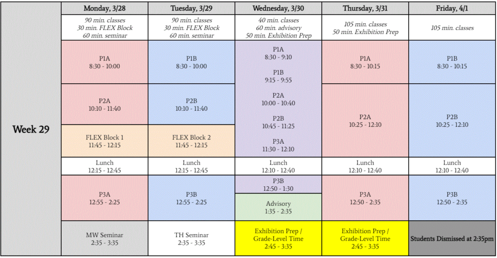 Week 29 Schedule