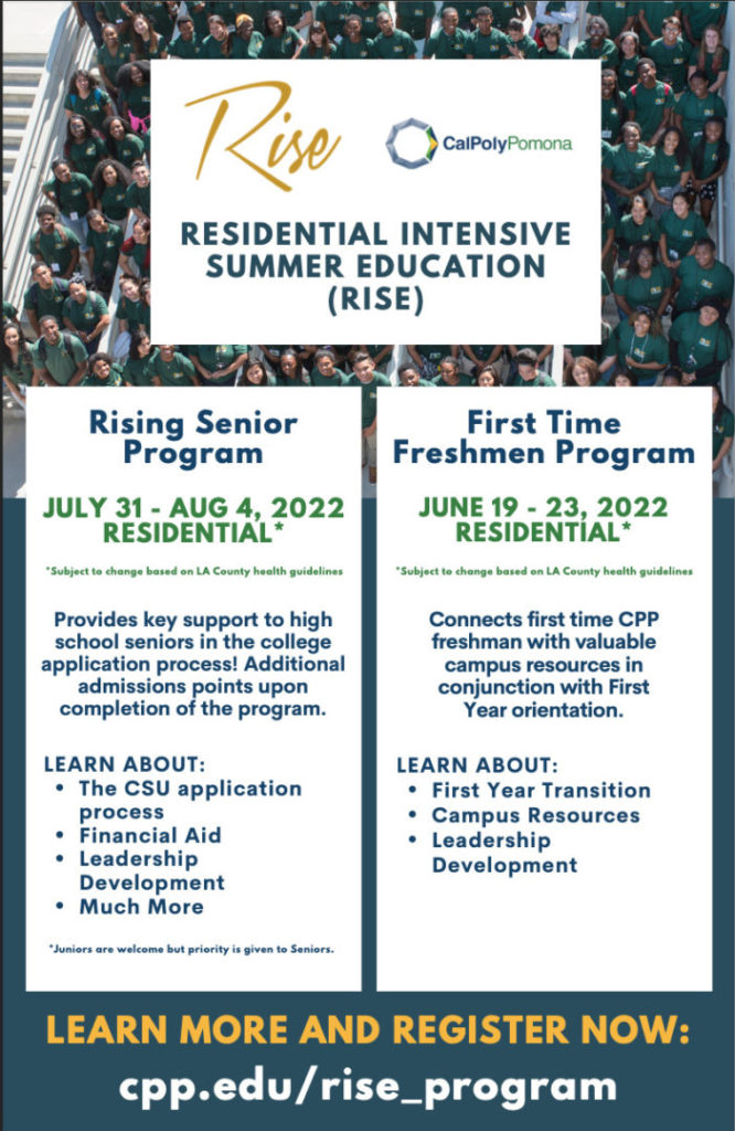 Juniors Cal Poly Pomona RISE (Residential Intensive Summer Education