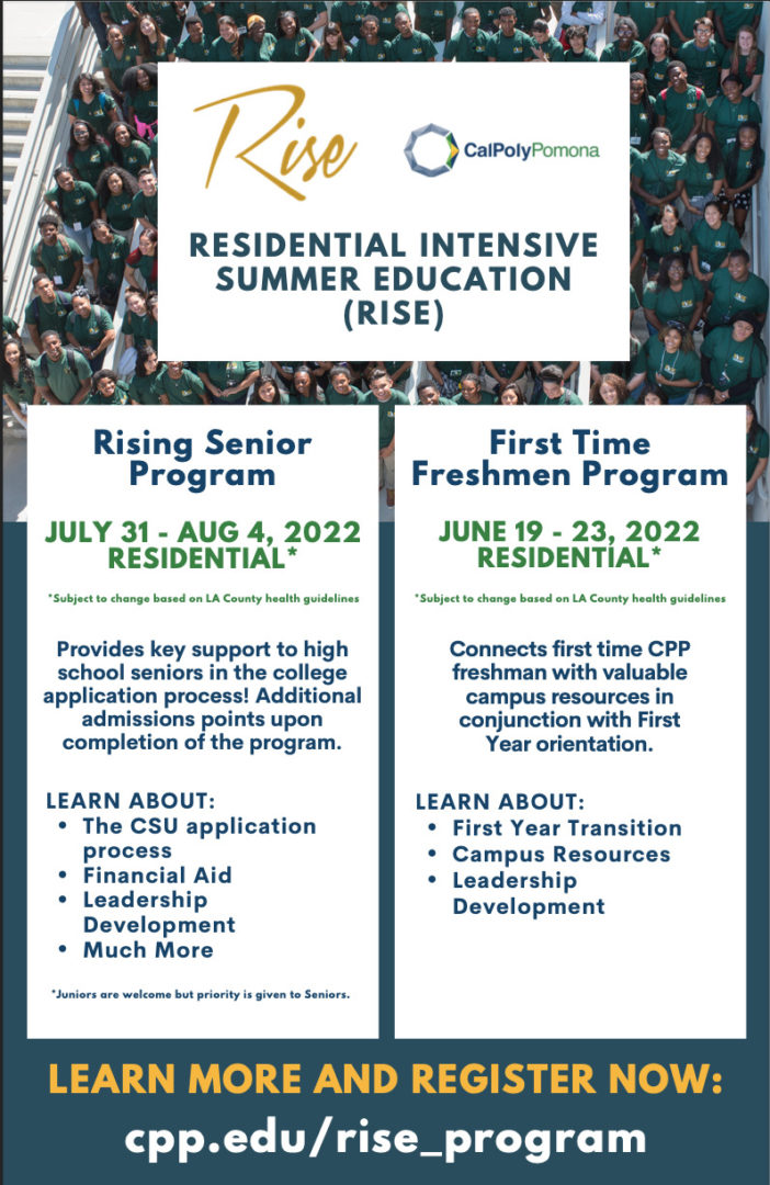 Juniors Cal Poly Pomona RISE Residential Intensive Summer Education