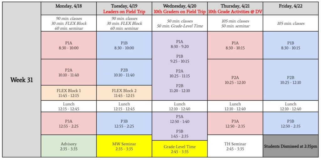 Week 31 Schedule