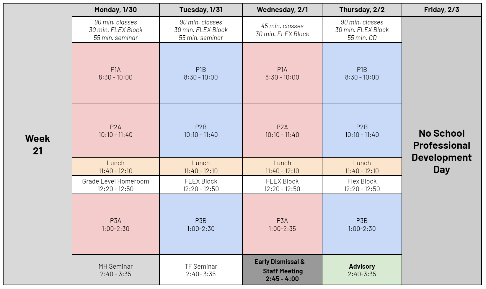 Week 21 Schedule