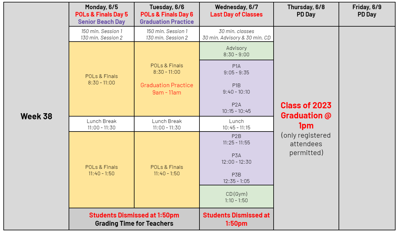 Week 38 Schedule Week 38 Schedule